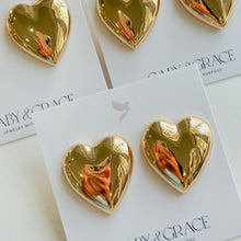 Load image into Gallery viewer, Gold Metal Puff Heart Earrings

