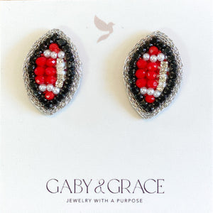 Red and Black GameDay Football Dainty Stud Earrings