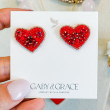 Load image into Gallery viewer, Red Small Heart Beaded Stud Earrings

