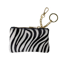 Load image into Gallery viewer, Nina Zebra Print Calf Hair Coin Purse Keychain
