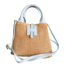Cargar imagen en el visor de la galería, Hazel Raffia &amp; Leather Handbag | Ice Blue
