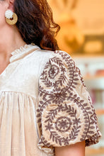 Load image into Gallery viewer, Stephanie Velvet Dress Embroidered Sleeves | Taupe
