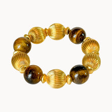 Load image into Gallery viewer, Tiger&#39;s Eye and Watermelon Gold Brush Bracelet | 14mm
