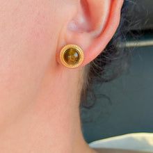 Load image into Gallery viewer, Tiger Eye Round Dainty Stud Earrings
