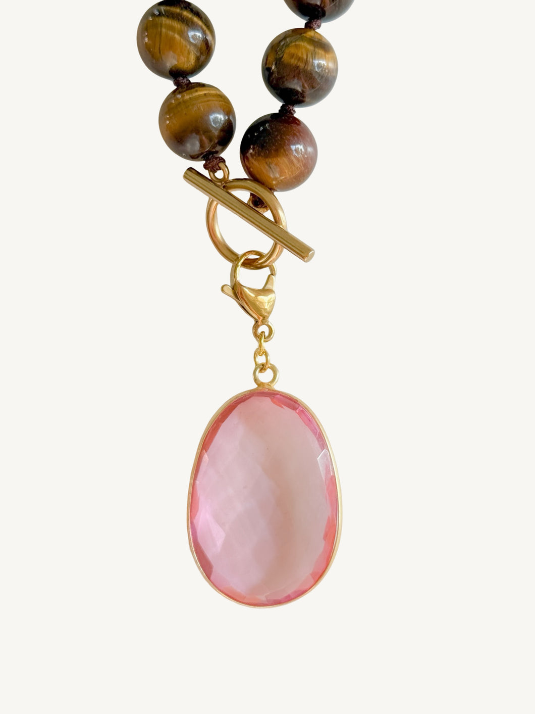 Oval Glass Stone Pendant | Pink Rose