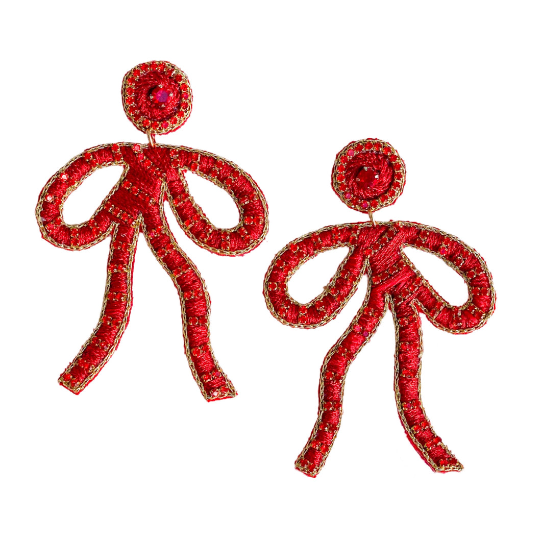 Coquette Embroidered Earrings | Red