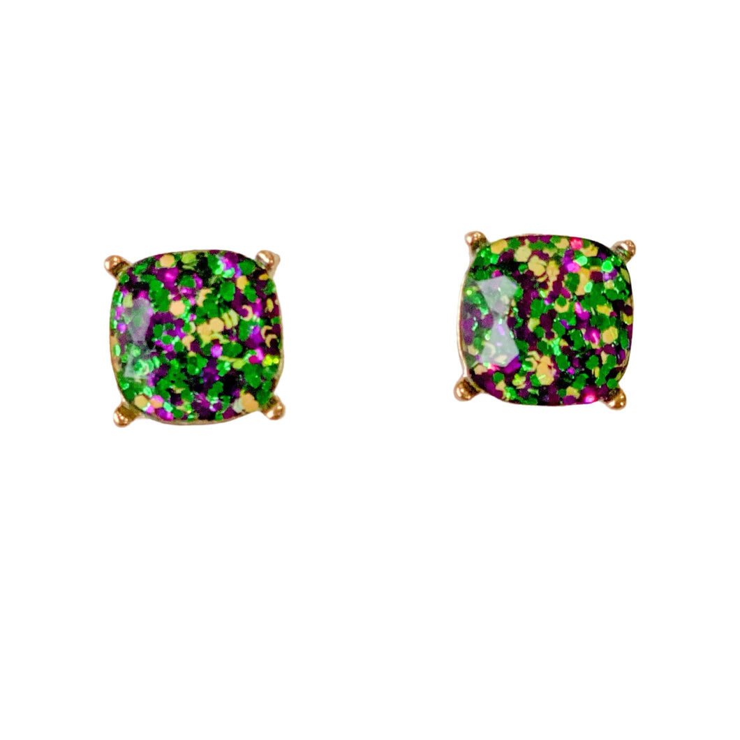 Mardi Gras Glittery Stud Earrings - Large