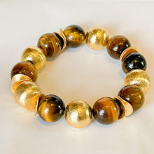 Load image into Gallery viewer, Tiger&#39;s Eye and Gold Bead Bracelet | 14mm
