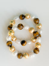 Load image into Gallery viewer, Tiger&#39;s Eye, Fresh water Pearls and Gold Beads Bracelet | 12mm
