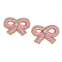 Load image into Gallery viewer, Small Embroidered Pink Bow Earrings
