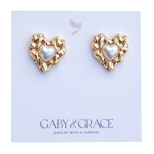 Pearl Heart Earrings With Gold