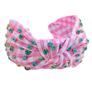 Embellished Gingham Knotted Headband | Pink