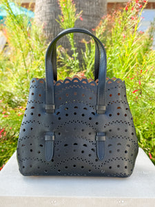 Mini Mia Perforated Leather Handbag | Black