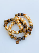 Load image into Gallery viewer, Tiger&#39;s Eye and Gold Beads Bracelet | 12mm
