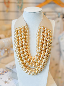 Shannan Beaded Layered Necklace | Matte Gold