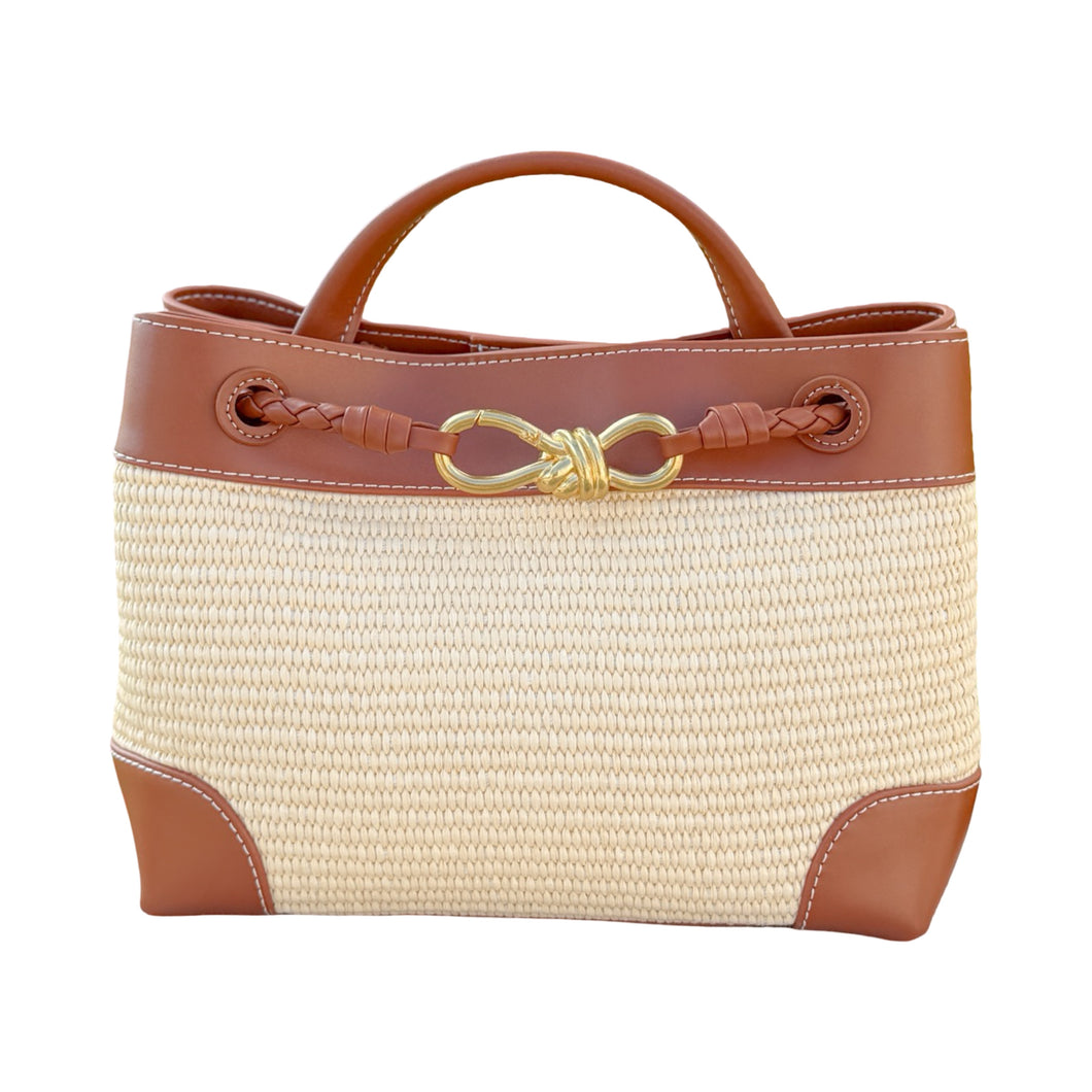 Venice Raffia & Leather Handbag | Brown