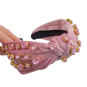 Pink velvet heart stones headband