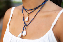 Load image into Gallery viewer, Isabella Semi-Precious Stone &amp; Baroque Pearl Wrap Necklace | Lapis Blue
