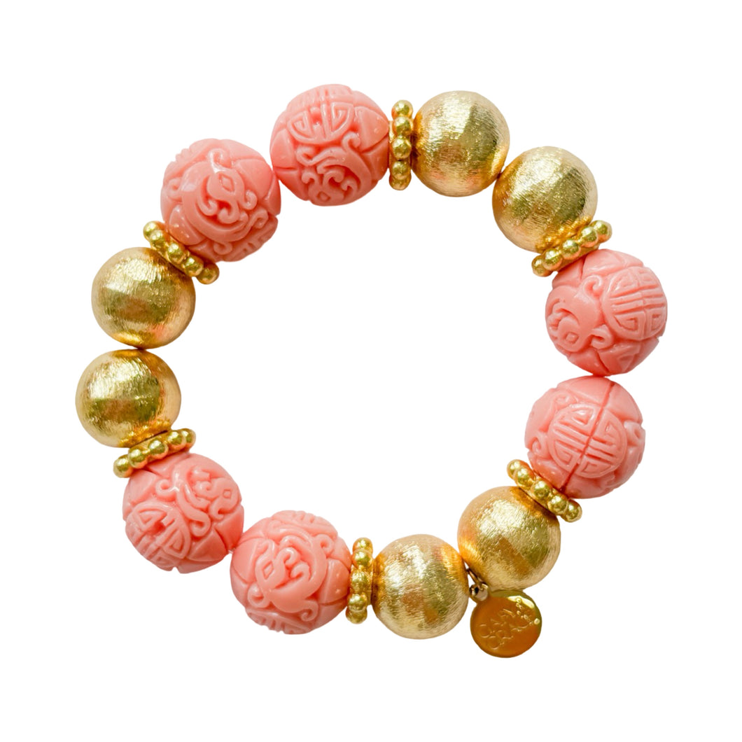 Carved Chinese Peach Beads Bracelet | 14mm