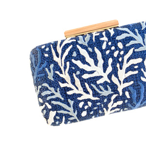 Blue Coral Raffia Clutch Handbag