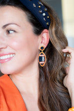 Load image into Gallery viewer, Navy Blue and Orange Beaded GameDay Football Earrings
