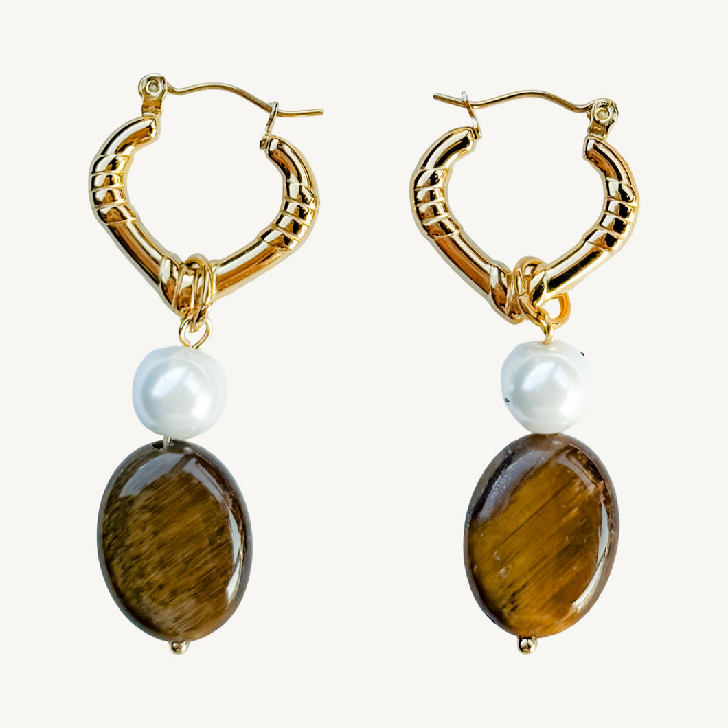 Roberta Pearl and Tiger Eye Earrings