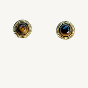 Tiger Eye Round Dainty Stud Earrings