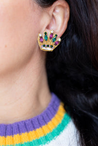 Boucles d'oreilles à tige avec couronne de Mardi Gras