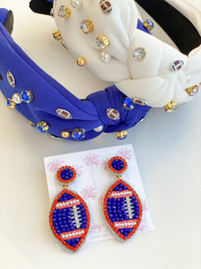 Royal Blue and Orange Beaded GameDay Football Earrings