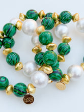 Load image into Gallery viewer, Malachite and Cotton Pearls Bracelet | 14mm
