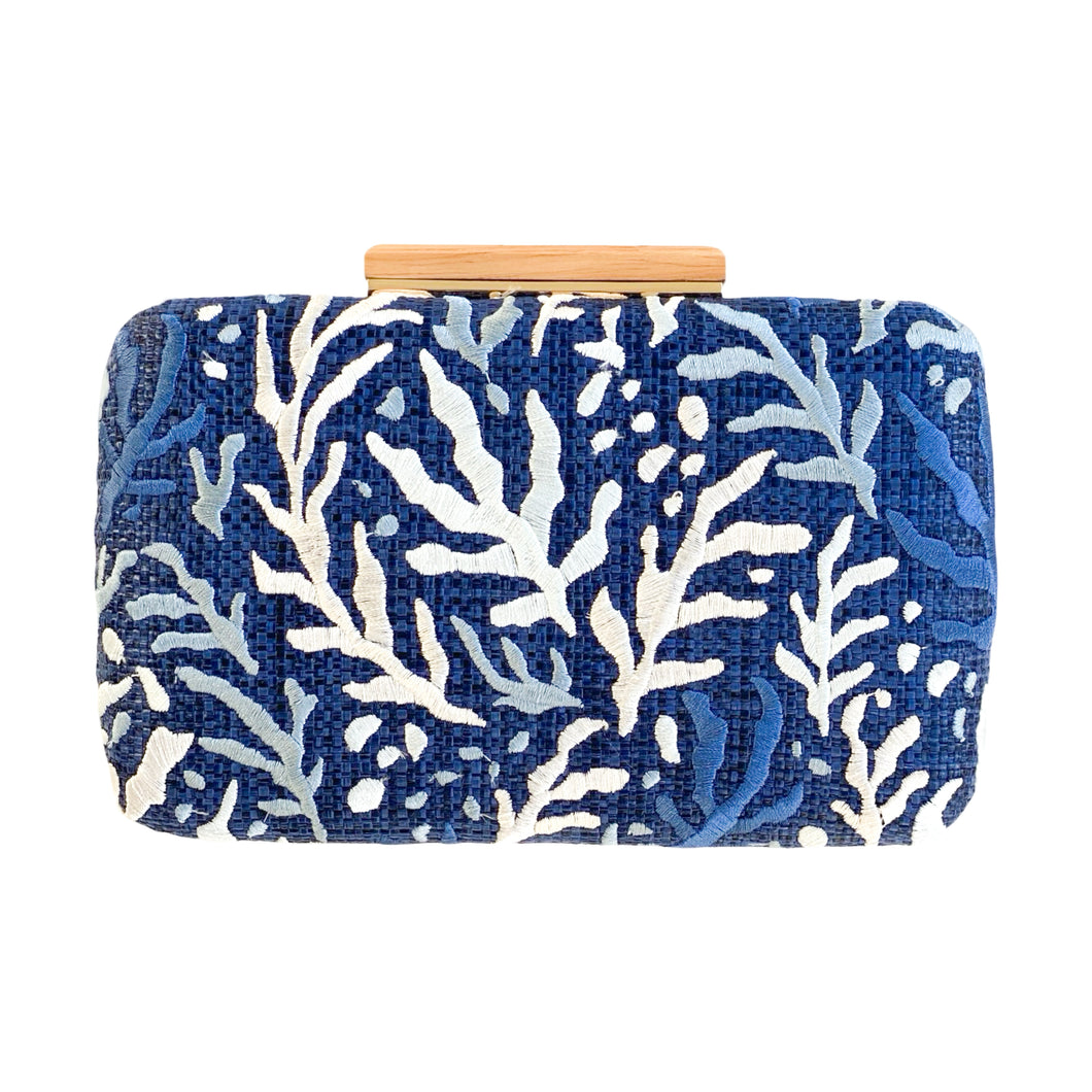 Blue Coral Raffia Clutch Handbag