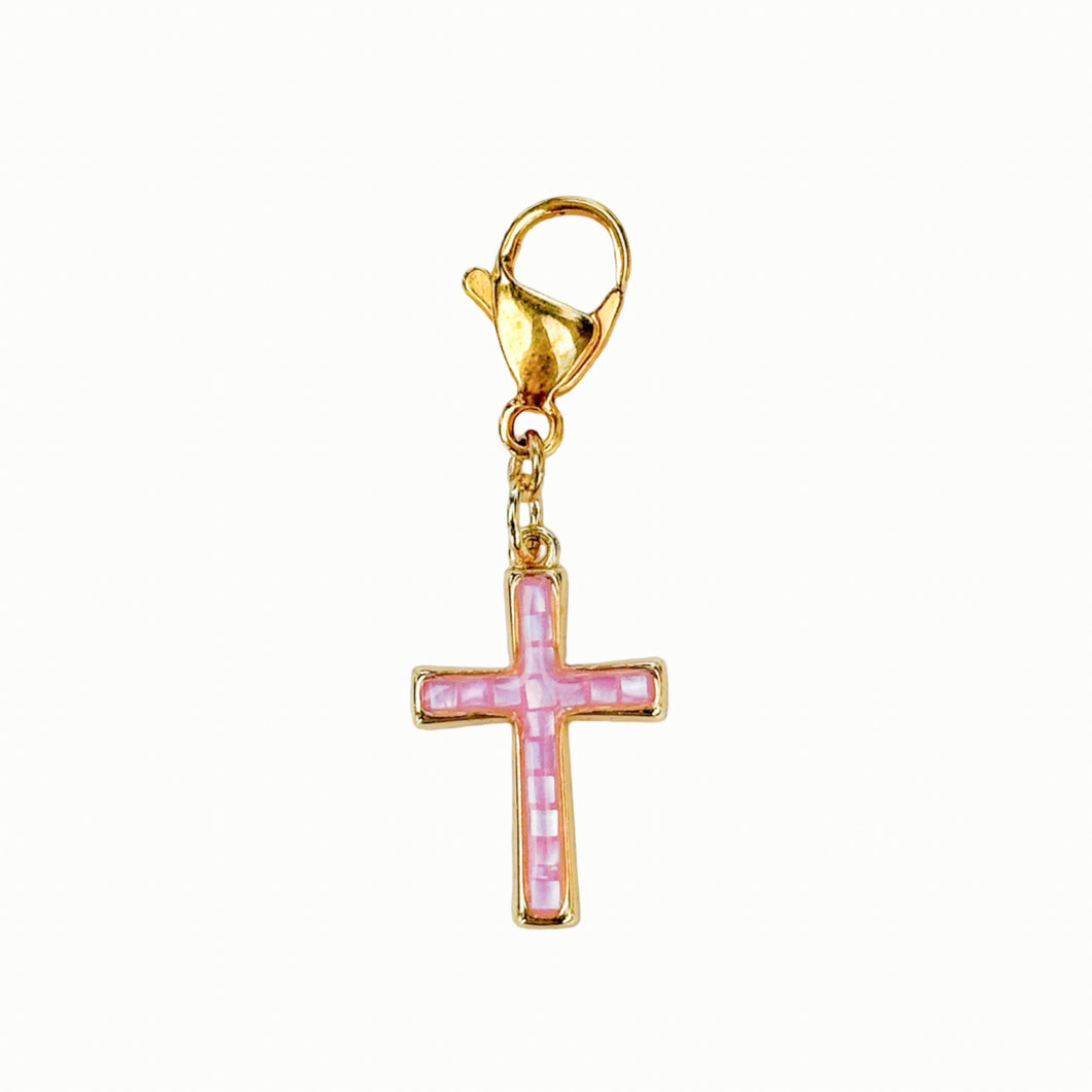 Pink Mother of Pearl Cross Charm Pendant