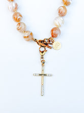 Load image into Gallery viewer, Gold Cross with Stones Charm Pendant
