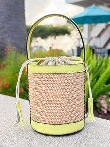 Monte-Carlo Raffia Bucket Handbag | Lemon Yellow