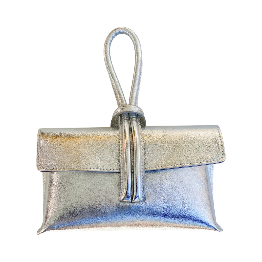 Wristlet Leather Handbag | Silver