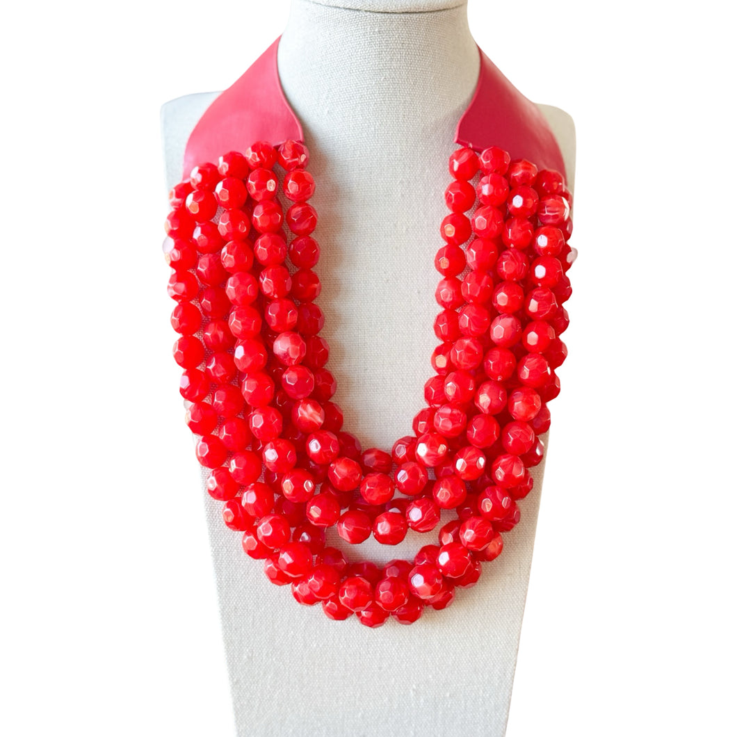 Shannan Beaded Layered Necklace | Red
