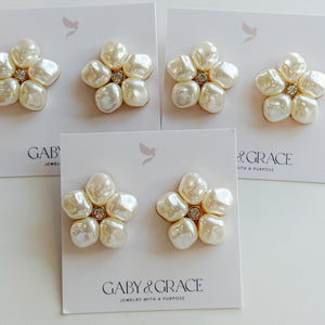 Pearl and Stone Flower Studs