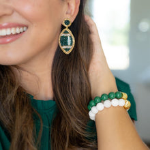Load image into Gallery viewer, Green and Gold Beaded GameDay Football Earrings
