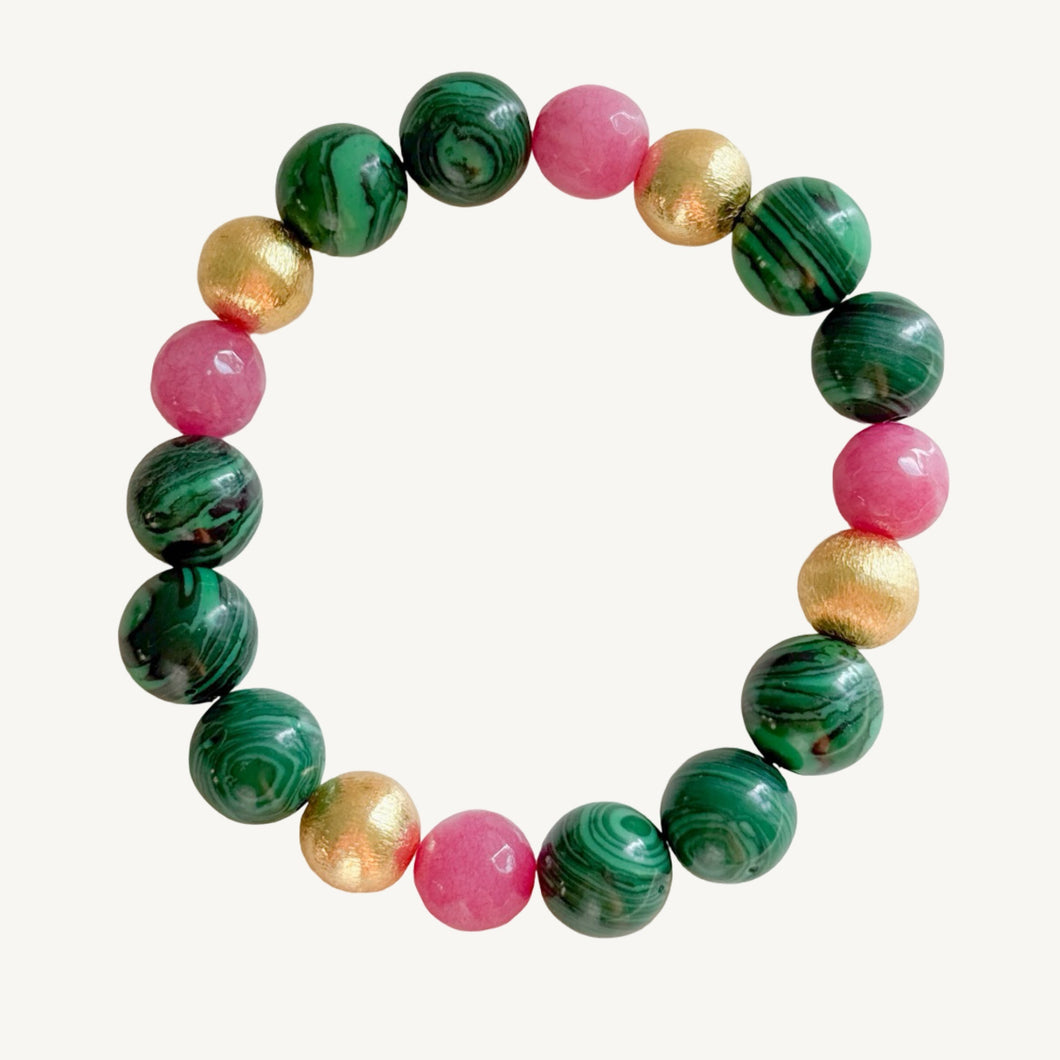 Malachite and Pink Jade Beads Bracelet I | 10mm and 12mm