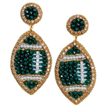 Load image into Gallery viewer, Green and Gold Beaded GameDay Football Earrings
