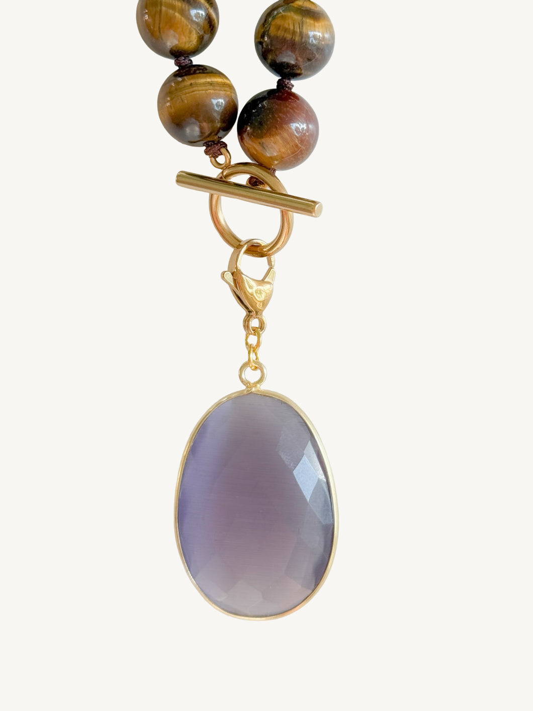 Oval Chalcedony Stone Pendant | Purple