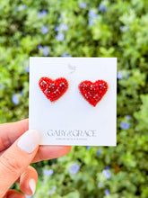 Load image into Gallery viewer, Red Small Heart Beaded Stud Earrings

