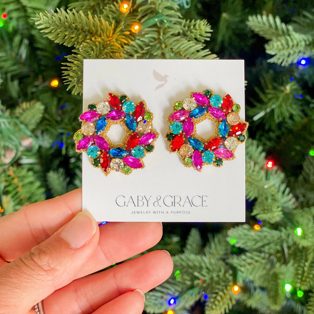 Festive Wreath Earrings | Bright Muticolor