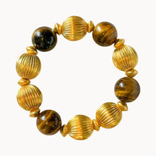 Load image into Gallery viewer, Tiger&#39;s Eye and Watermelon Gold Brush Bracelet | 14mm
