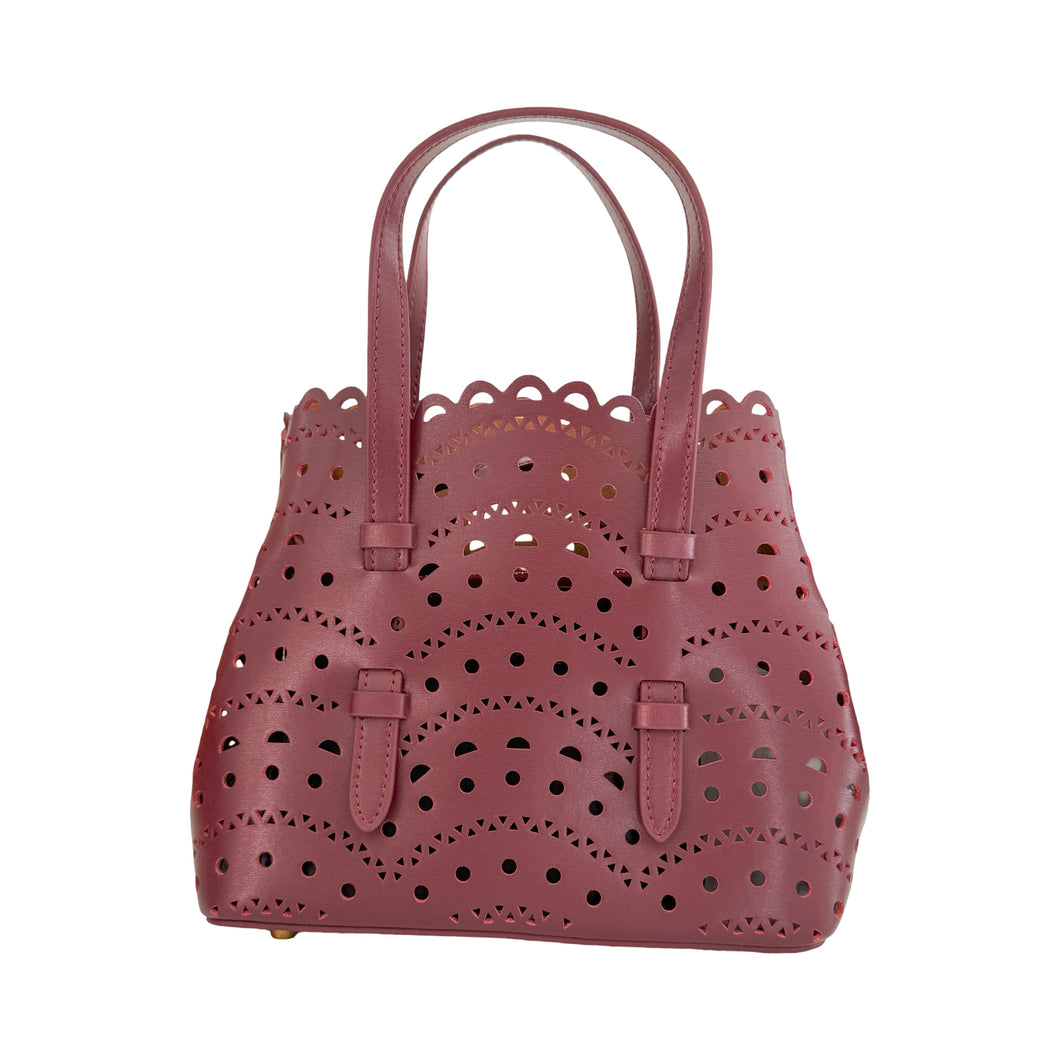 Mini Mia Perforated Leather Handbag | Burgundy