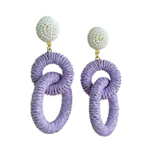 Load image into Gallery viewer, Nantucket Raffia Earrings |  Lilac &amp; White
