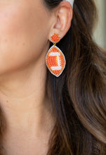Load image into Gallery viewer, Orange Beaded GameDay Football Earrings
