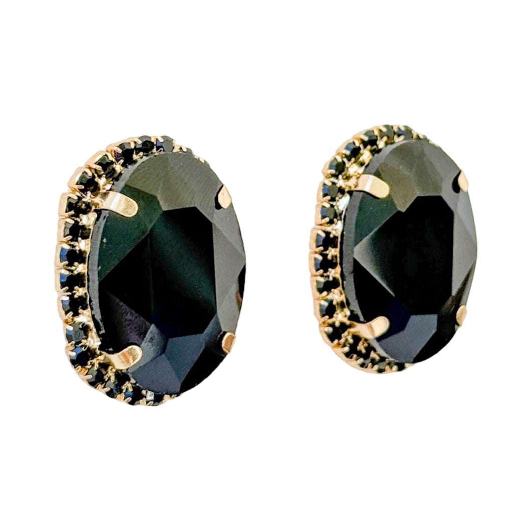 Night Out Oval Stone Earrings Black