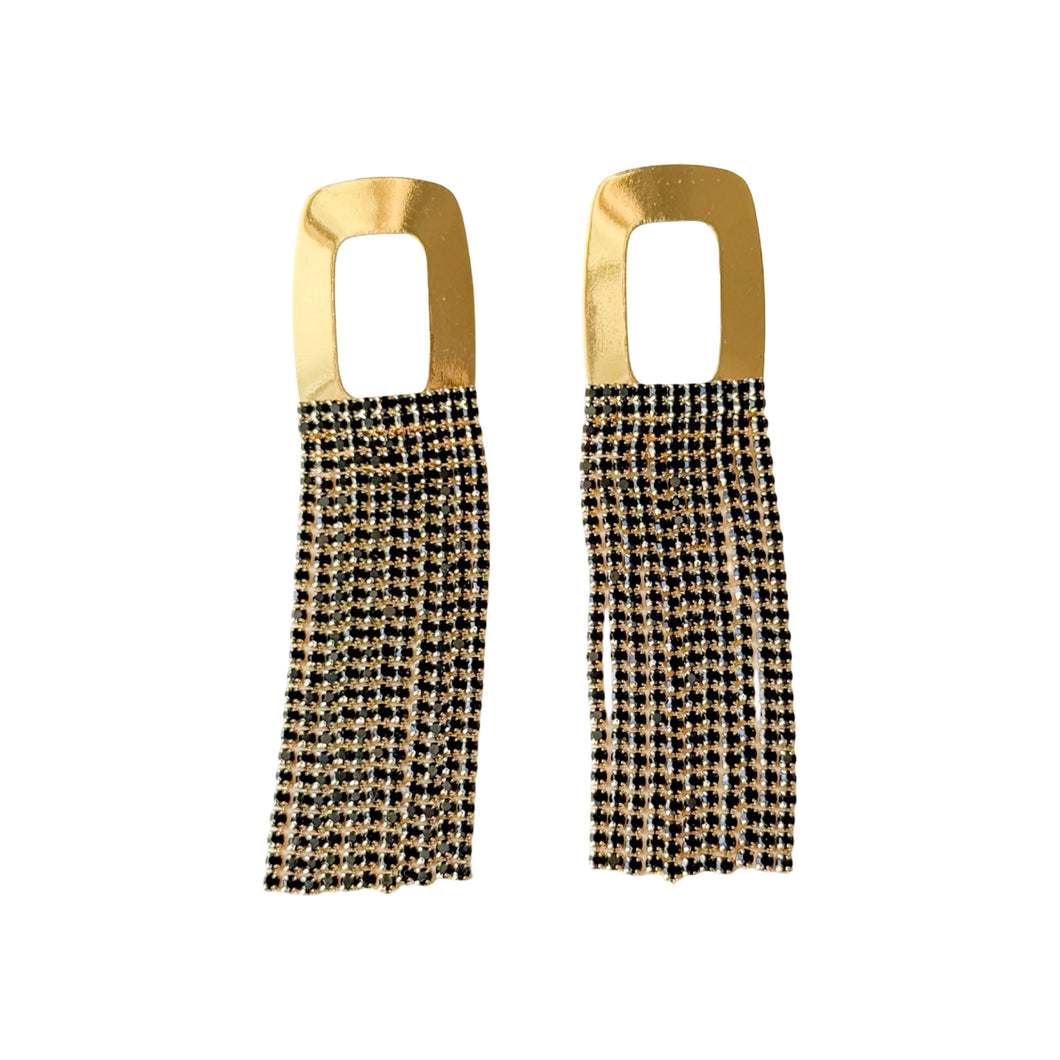 Gala Glow Black and Gold Fringe Earrings
