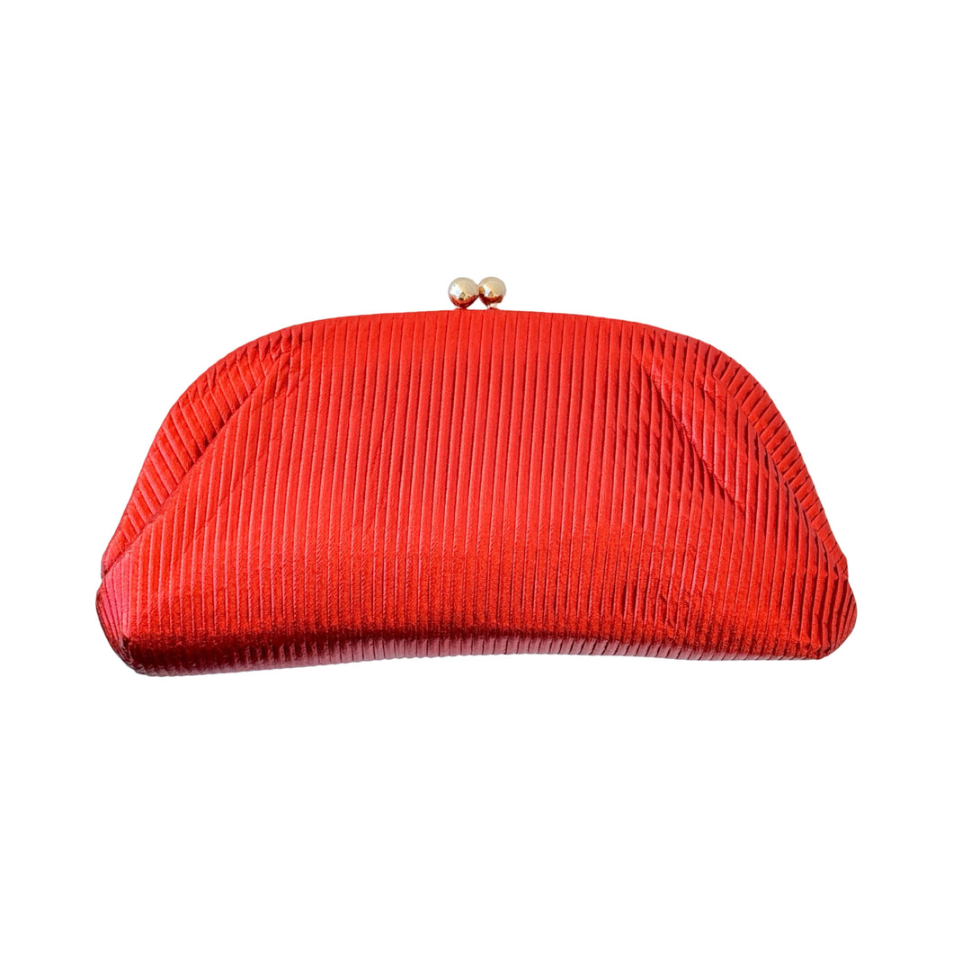 Pochette Pleated Metallic Clutch Handbag | Red